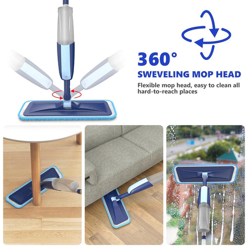 360° Healthy Spray Mop with Microfiber Cleaning Pad, Integrated Water Spray, Reusable Washable Pad for Floor Cleaning in Home & Office